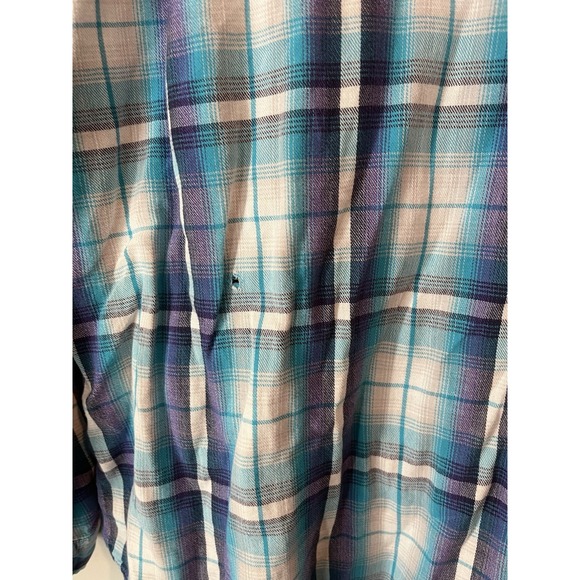 Levis Vintage 90s Y2k Distressed Plaid Pearl Snap Button Down Womans Large Blue‎ - Picture 8 of 8